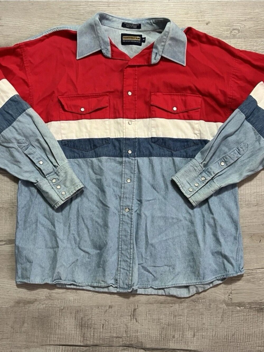Panhandle Slim Men's XL Colorblock Pearl Snap Western Denim Shirt VTG